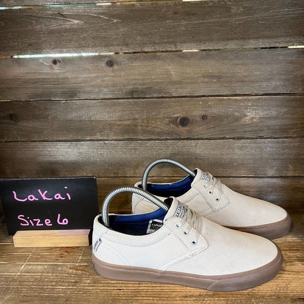 Mens Lakai Daly Beige Suede Canvas Skateboarding Shoes Sneakers‎ Size 6 M GUC